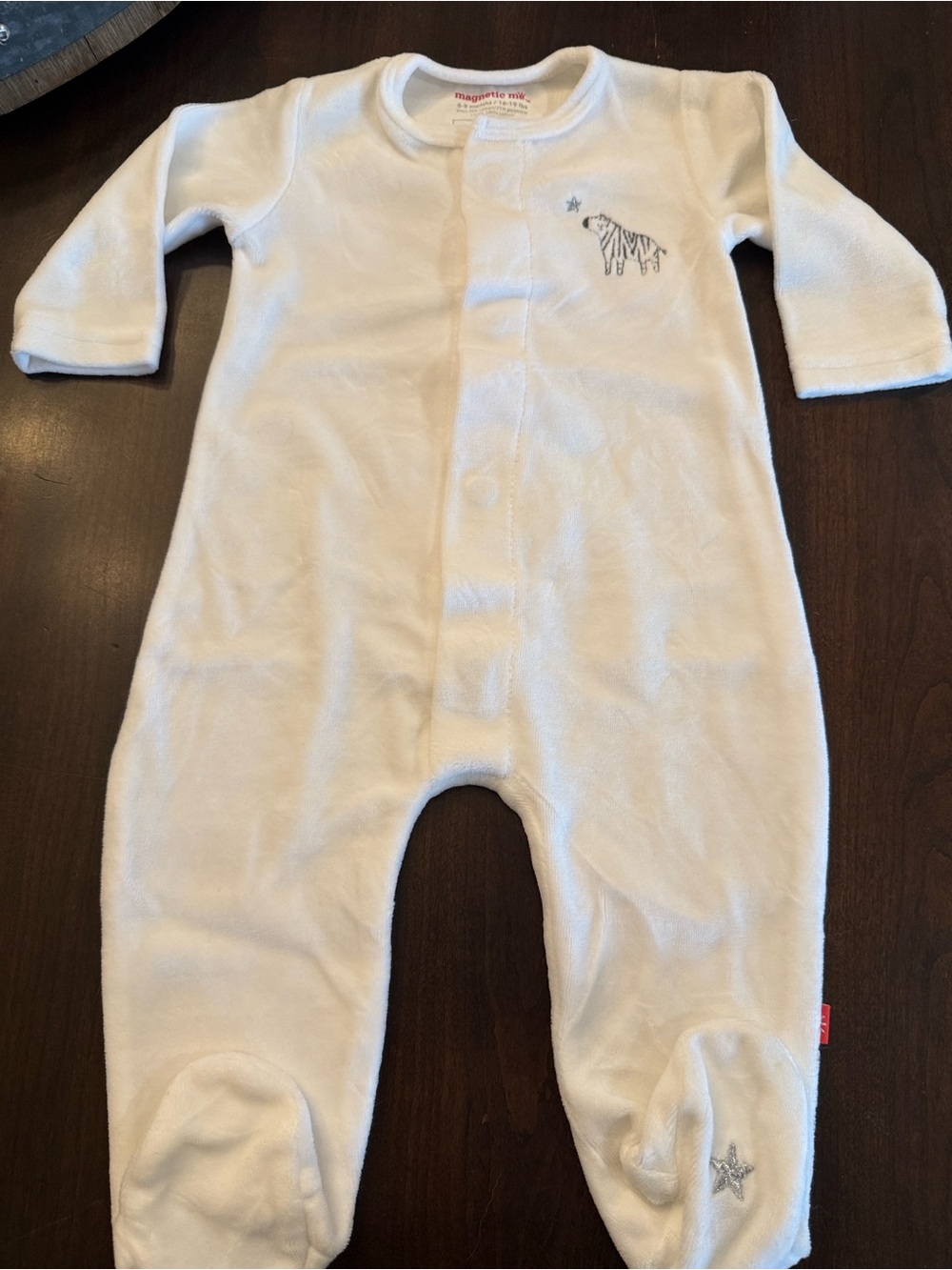 Magnetic Me Footie with Black Zebra Embroidery